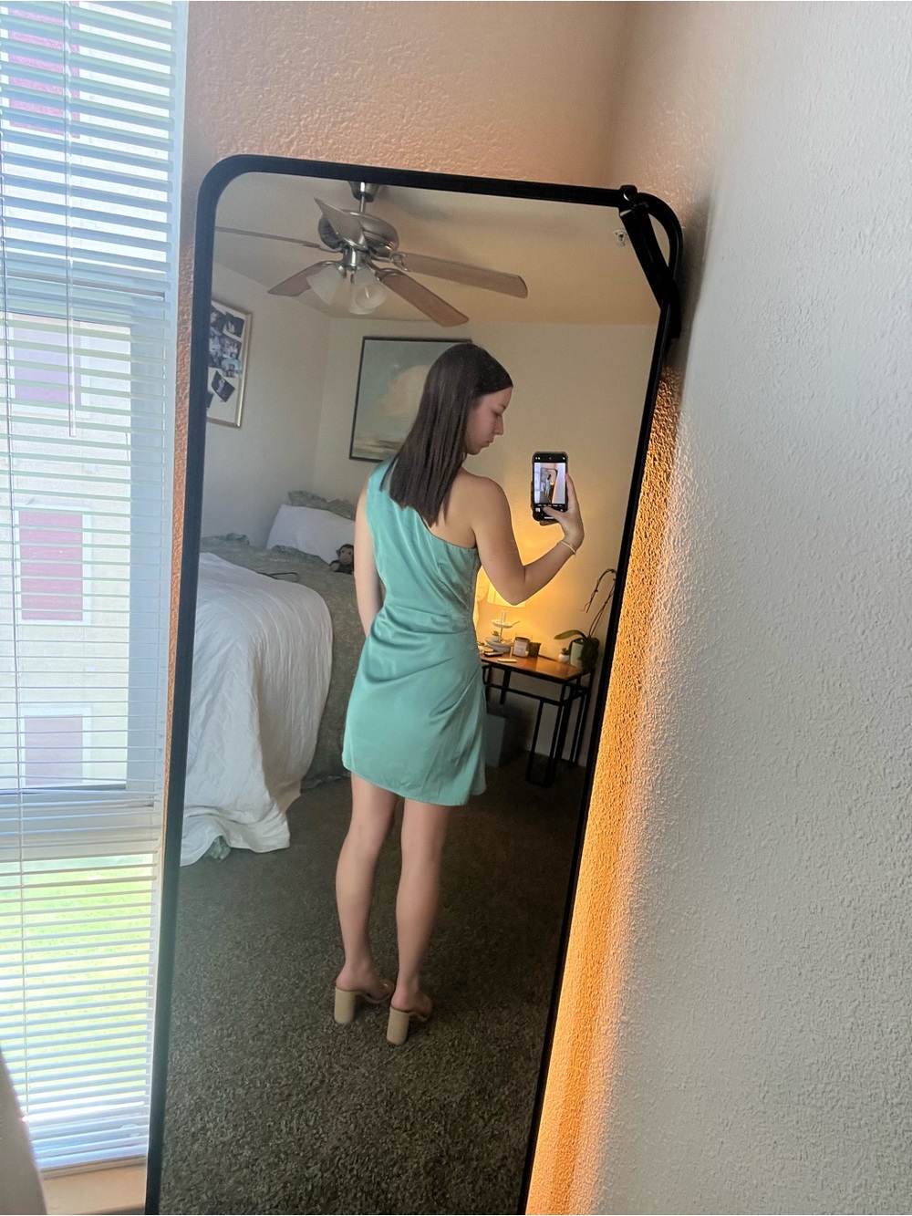 Lulu's One-Shoulder Mint Green Cocktail Dress - Picture 2 of 5